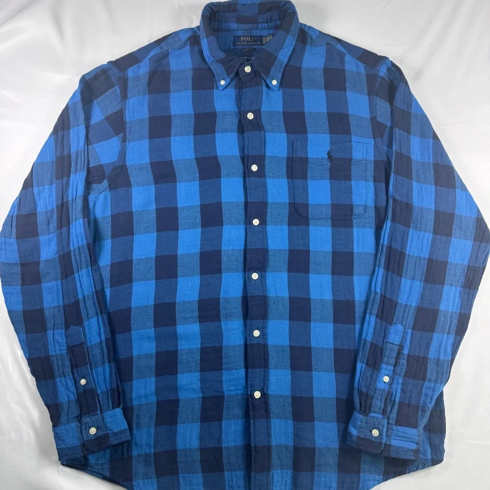 Polo Ralph Lauren Buffalo Check Flannel Shirt Mens XL Blue Plaid Classic Fit